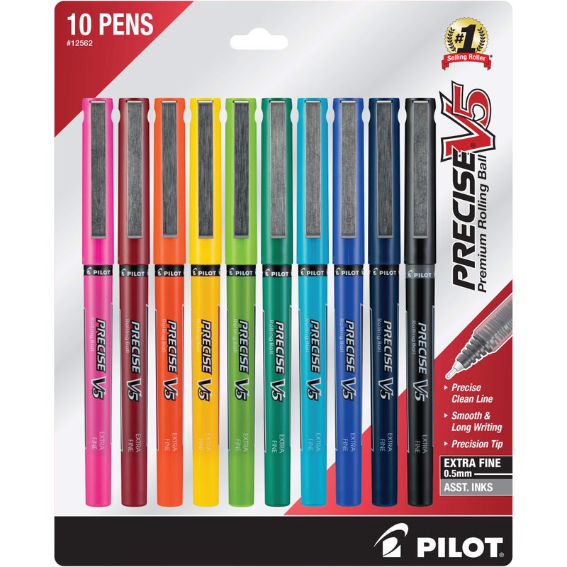 Pilot Precise V5 Capped Liquid Ink Rollerball Pens, Extra Fine Point Ink Pens 0.5 mm, Colored, Assorted Colors, Pack of 10 - Ideal for School, Journaling, & Office Writing - Image 4